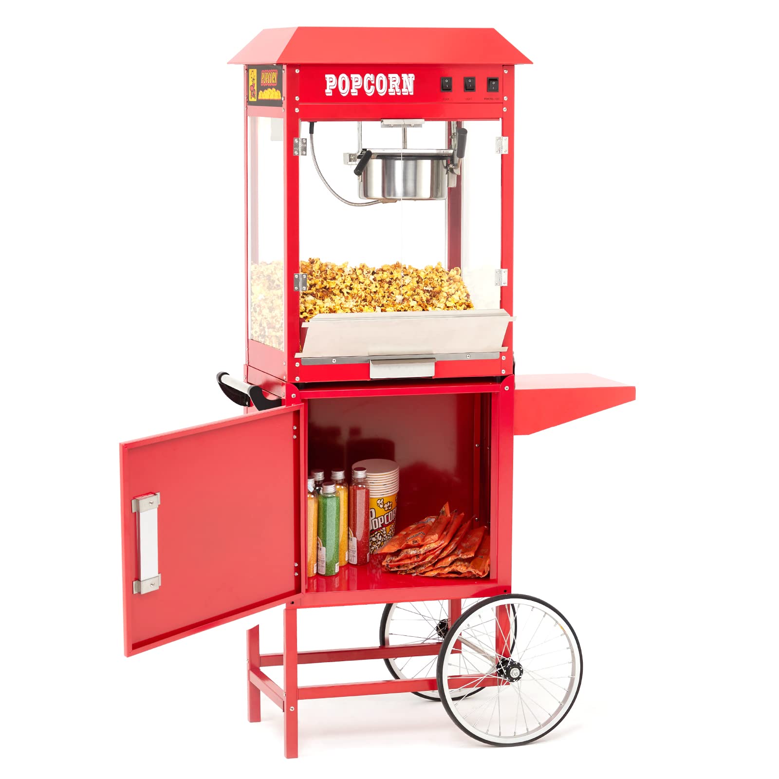 Commercial Popcorn Machine with Cart & 10 Oz Kettle - Makes 64 Cups, 3-Switch Control, Theater Style Popper for Movie Nights, Parties & Concessions