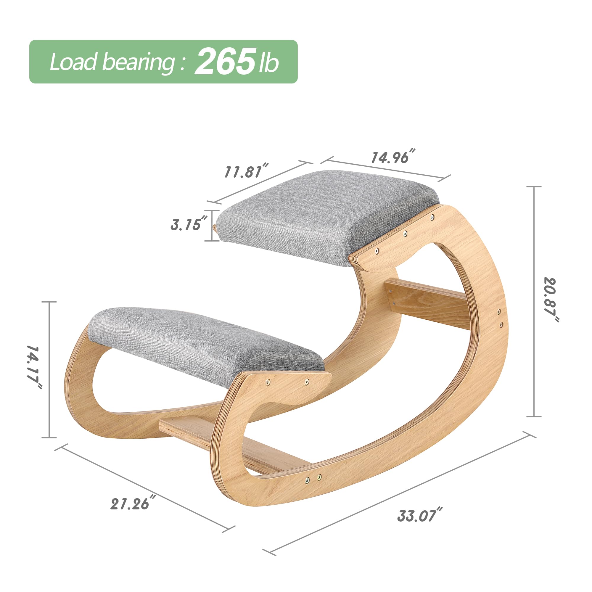 Ergonomic Kneeling Chair for Office & Home - Rocking Knee Stool with Wooden Frame & Linen Cushion - Improves Posture & Relieves Back/Neck Pain - White Oak Grey - Perfect for Meditation, Workstations & Pain Relief Therapy