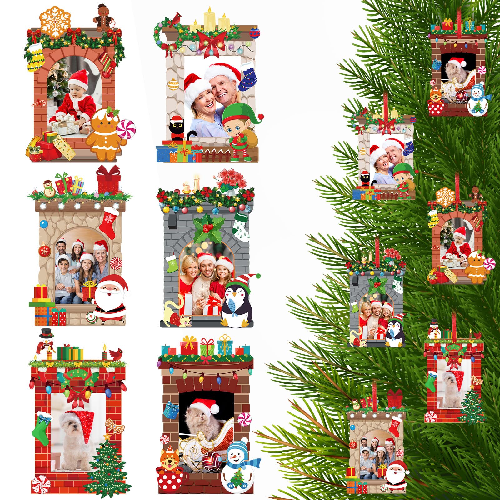 WILLBOND 36-Pack Christmas DIY Photo Frames Kit for Kids - Xmas Tree Ornaments with Stickers for Holiday Party Decor (Fireplace)