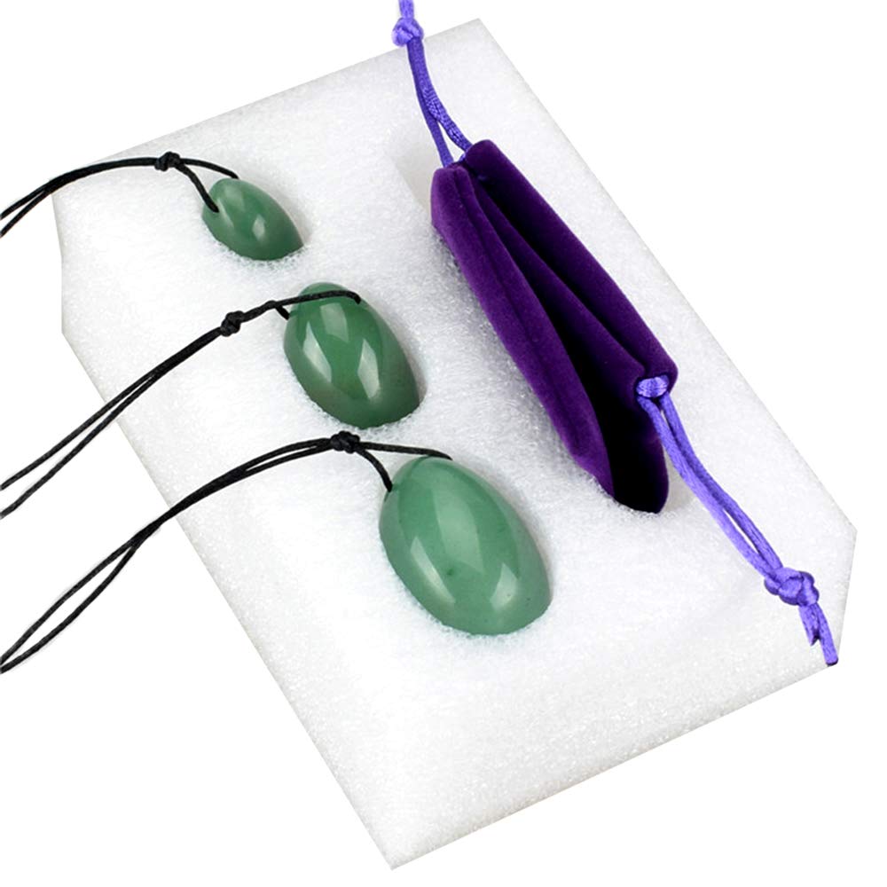 3 Pack Natural Green Aventurine Yoni Eggs - Hand-Carved Jade Kegel Balls for Women, Vaginal Tightening & Sexual Wellness - Perfect for Pelvic Floor Exercises, Tantric Massage & Sensual Arousal (Drilled Ben Wa Balls)