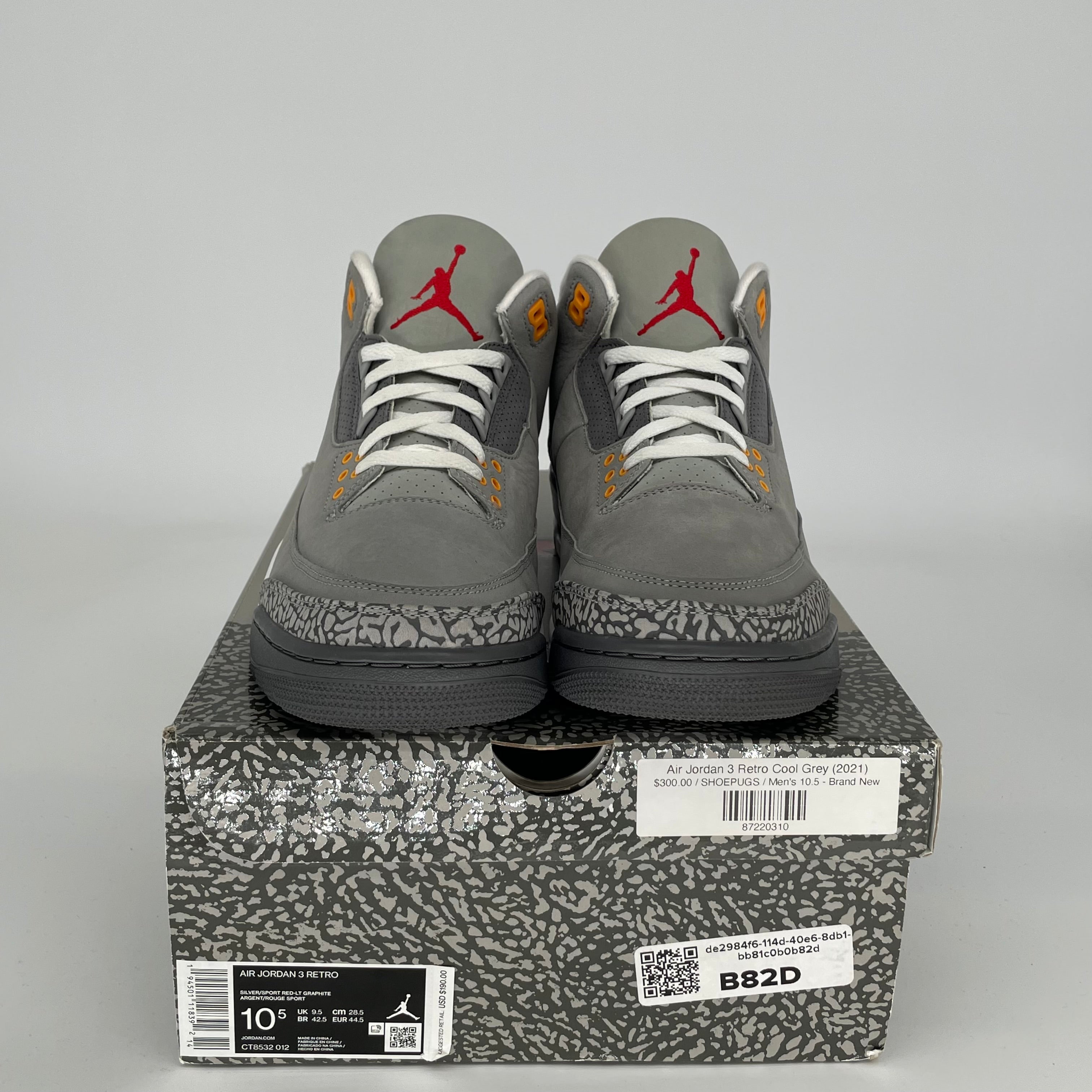 Original Air Jordan 3 Retro 'Cool Grey' Men's Basketball Shoes Size 10.5 (CT8532-012) - Perfect for Streetwear, Sneaker Collecting & Casual Fashion