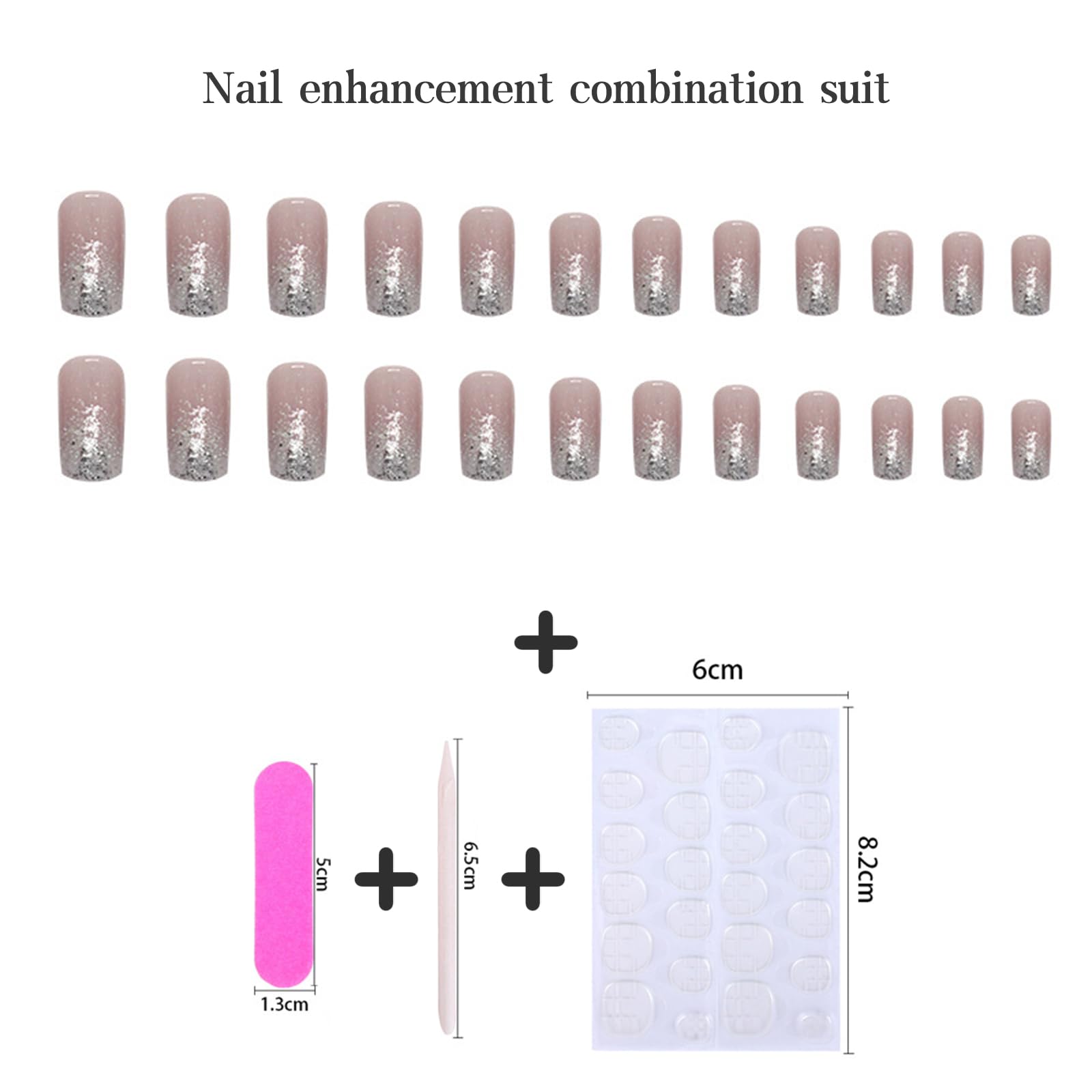 24pcs Medium Square False Nails - Pink Silver Glitter Press on Nails, Full Cover Stick on Nail Tips for Women | Perfect for Parties, Weddings & Daily Nail Art Accessories