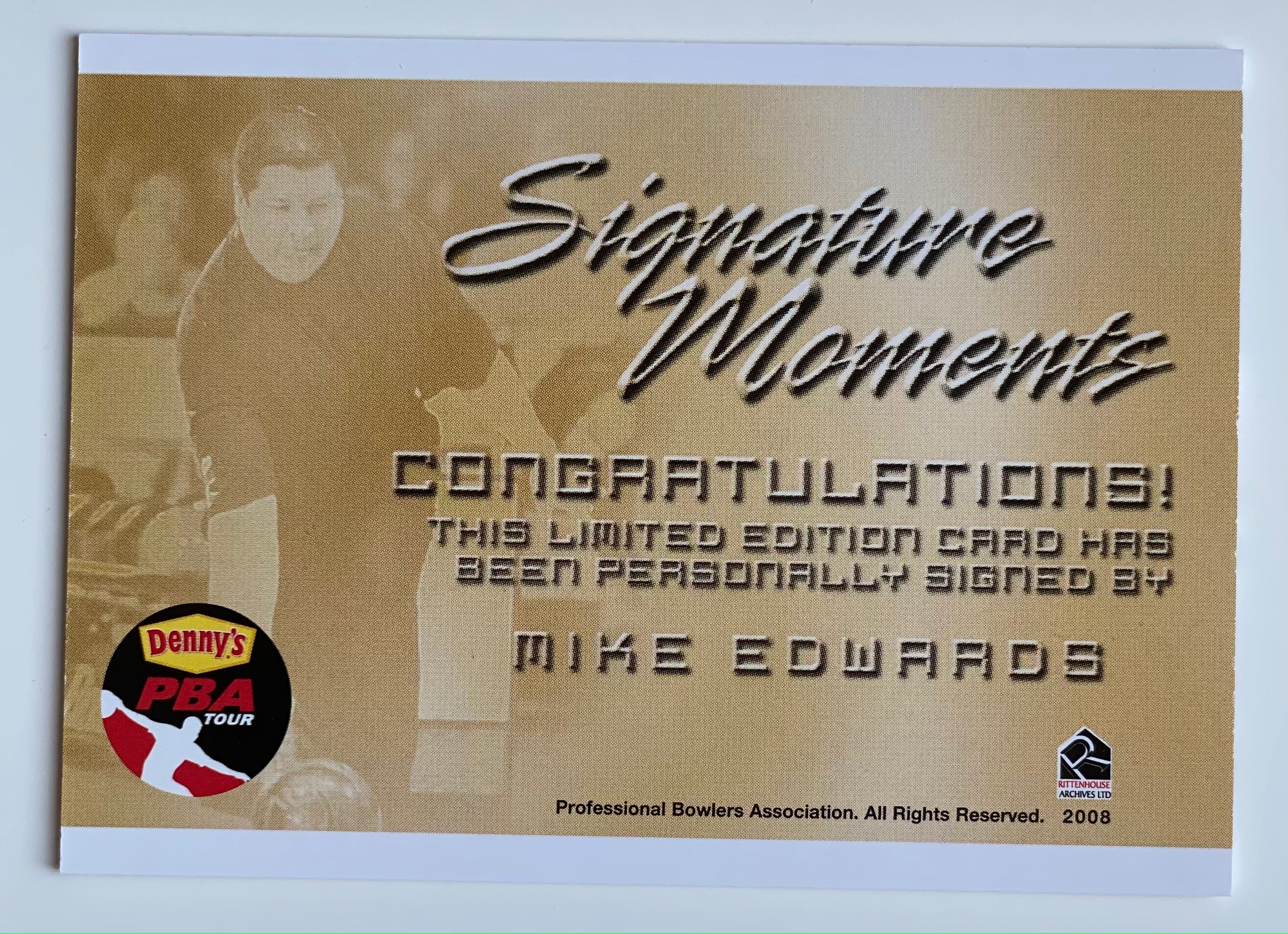 Mike Edwards 2008 Rittenhouse Signature Moments PBA Autograph Bowling Card - Rare Collectible Sports Memorabilia for Bowling Fans and Card Collectors - Perfect for Display, Trading, and Gifting