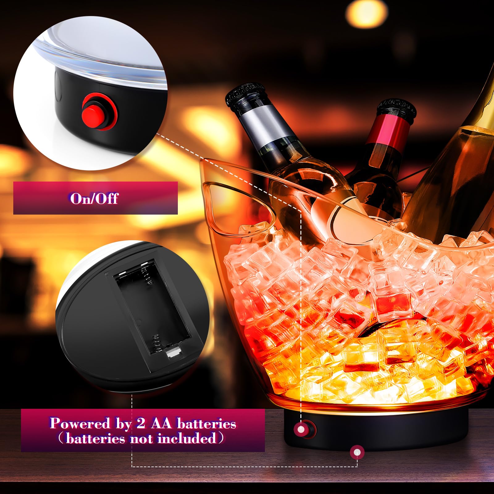 Umigy 6-Pack 5L Clear Plastic LED Ice Buckets - Large Capacity RGB Color Changing Light Up Cooler for Champagne, Wine, Beer - Perfect for Parties, Bars, Clubs & Outdoor Gatherings