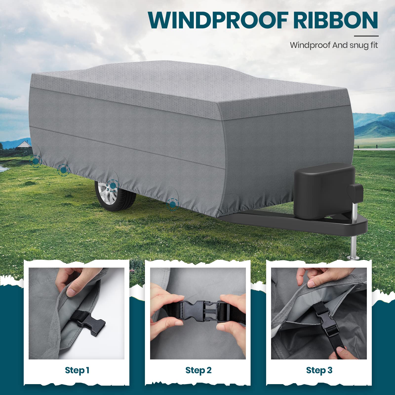 Xgear Upgraded 5-Layer Pop-Up Camper Cover - Breathable Ripstop Fabric with UV Protection - Fits 14'-16' RVs - Perfect for Outdoor Storage & Travel Protection