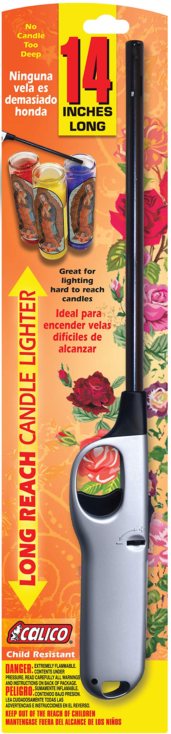 2 Pack Calico® XL Candle Lighter - Long Reach Silver Butane Lighter for Candles, Fireplace, BBQ & Home Use - Windproof & Refillable Design