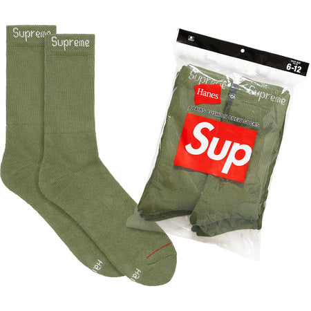 Supreme Hanes Crew Socks 4-Pack - Olive Green Cotton Socks for Men & Women - Comfortable Everyday Socks for Work, Gym & Casual Wear