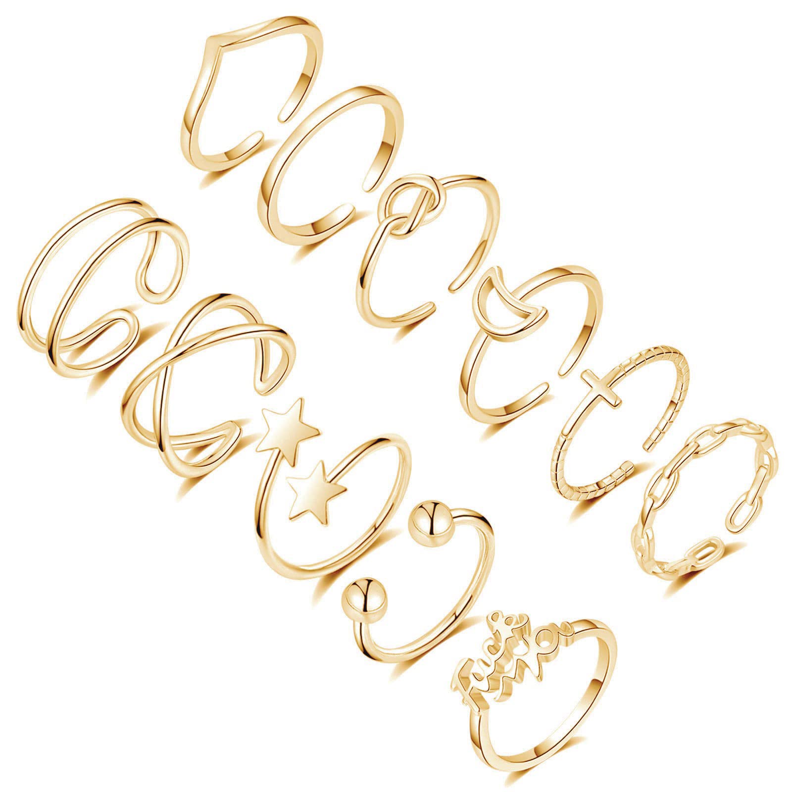 Honsny 11PCS Adjustable Stackable Rings for Women - Silver & Gold Knuckle Rings Set, Fashion Joint Finger Rings Pack, Trendy Cute Rings for Teen Girls & Women | Perfect for Daily Wear, Parties, Gifts & Layering Looks