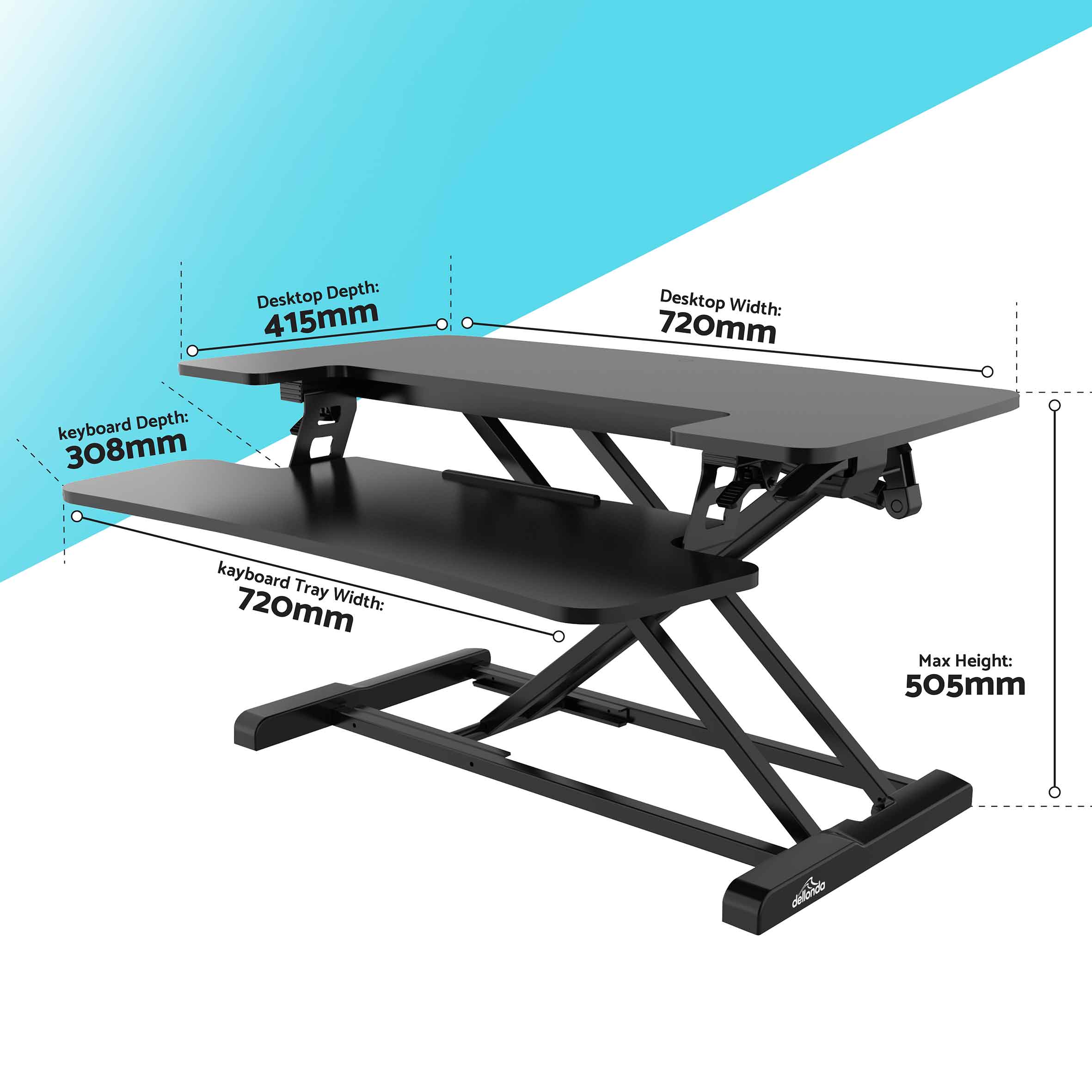 71cm Height Adjustable Standing Desk Converter Riser - 50cm Max Height & 15kg Capacity - Ergonomic Workstation Solution for Home Office, Gaming & Study (Model DH14)