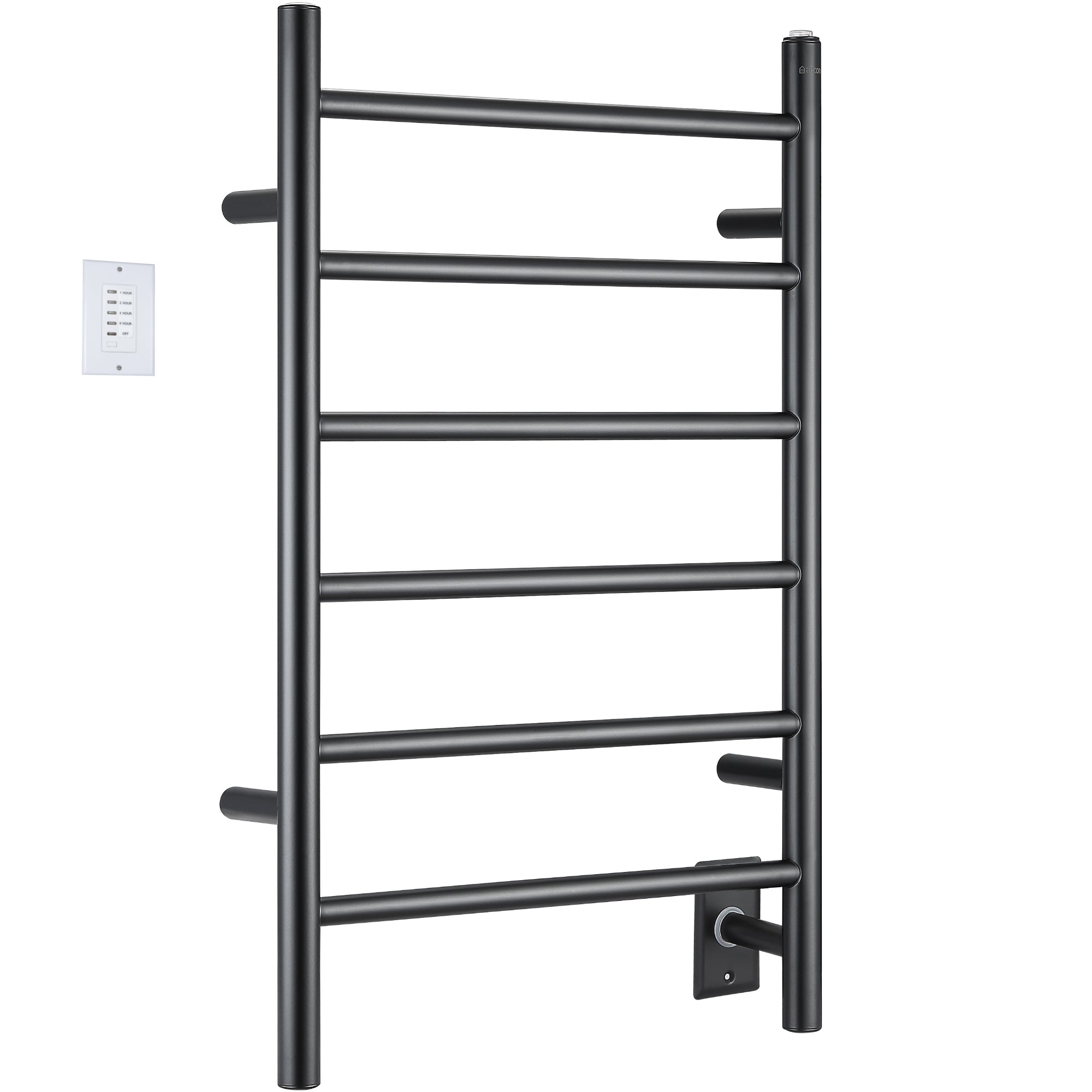 Ancona Comfort 6 Wall Mount Electric Towel Warmer - Plug In & Hardwire Installation with Digital Timer - Matte Black Finish for Bathroom, Spa & Luxury Home Use