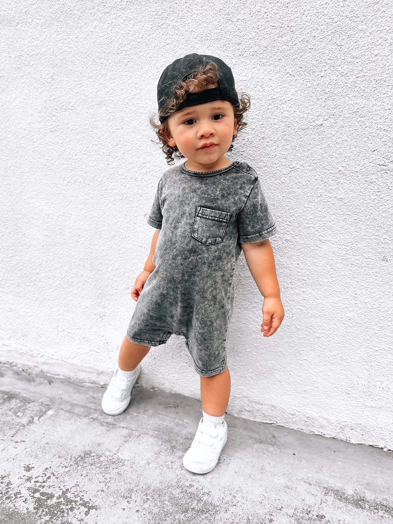 Acid Wash Shortie Romper for Women - Black Distressed Denim Jumpsuit | Casual Summer Outfit, Beachwear, Festival Fashion