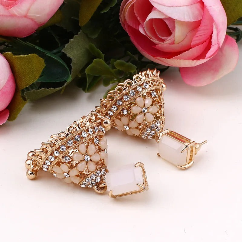 Crystal Zircon Square Opal Dangle Earrings for Women - Elegant Fashion Jewelry Gift (E846) | Perfect for Parties, Weddings & Evening Events
