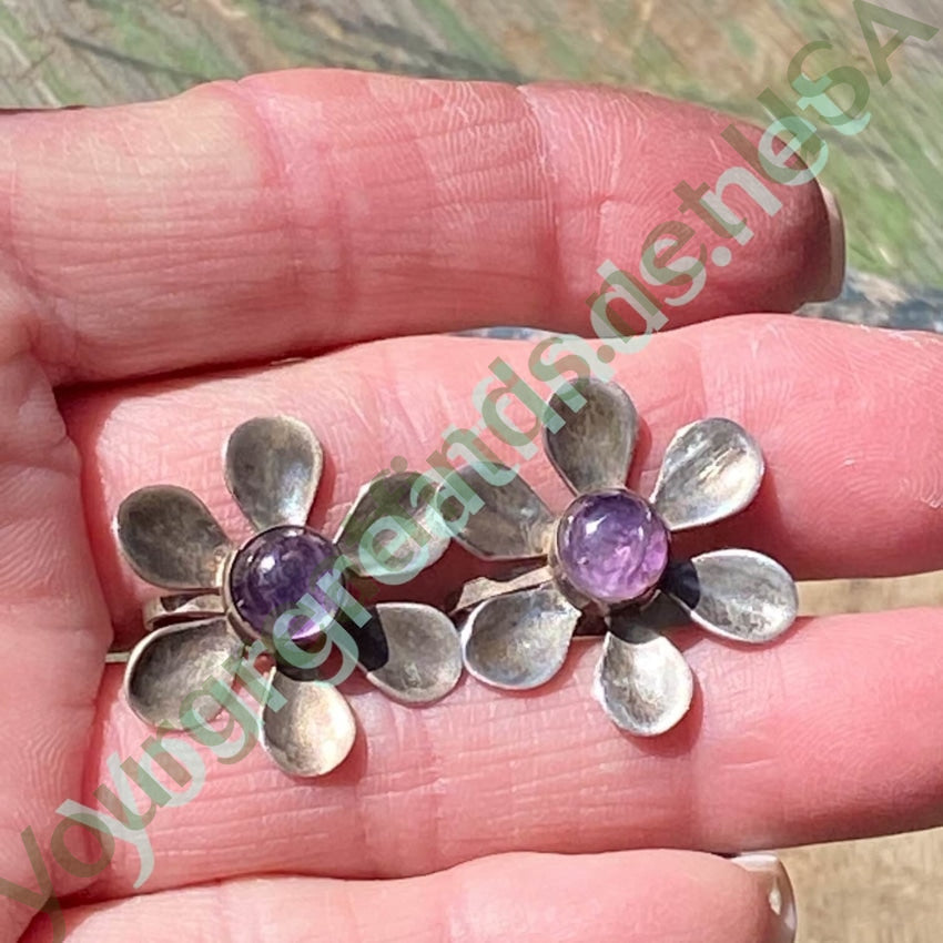 Vintage 1930s Mexican Floral Earrings with Genuine Amethyst Gemstones in 925 Sterling Silver - Perfect for Boho Chic, Retro Fashion & Special Occasions