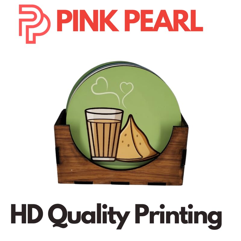 PINK PEARL Set of 6 Elegant Quote Coasters with Wood Stand - Funny Coffee Mug & Tea Cup Coasters - Perfect Gift for Tea Lovers & Chai Enthusiasts - Great for Home, Office, and Cafe Decor
