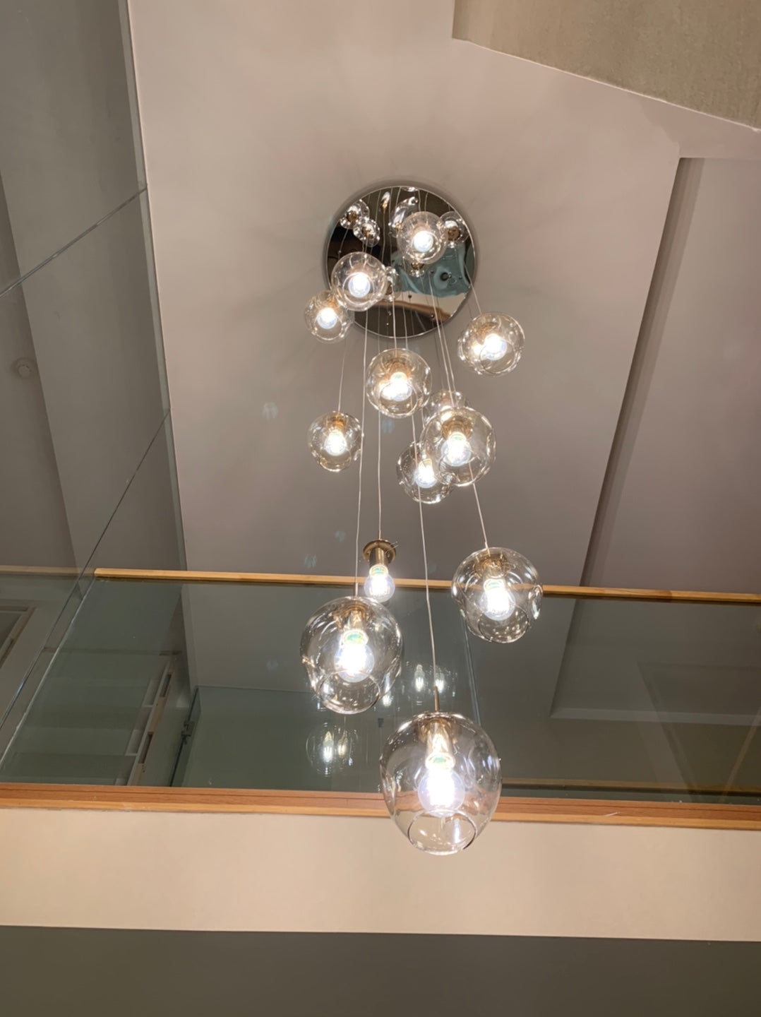 Nordic Raindrop LED Concave Glass Globe Hallway Chandelier - Modern Crystal Ceiling Light Fixture for Foyer, Staircase & Dining Room Decor