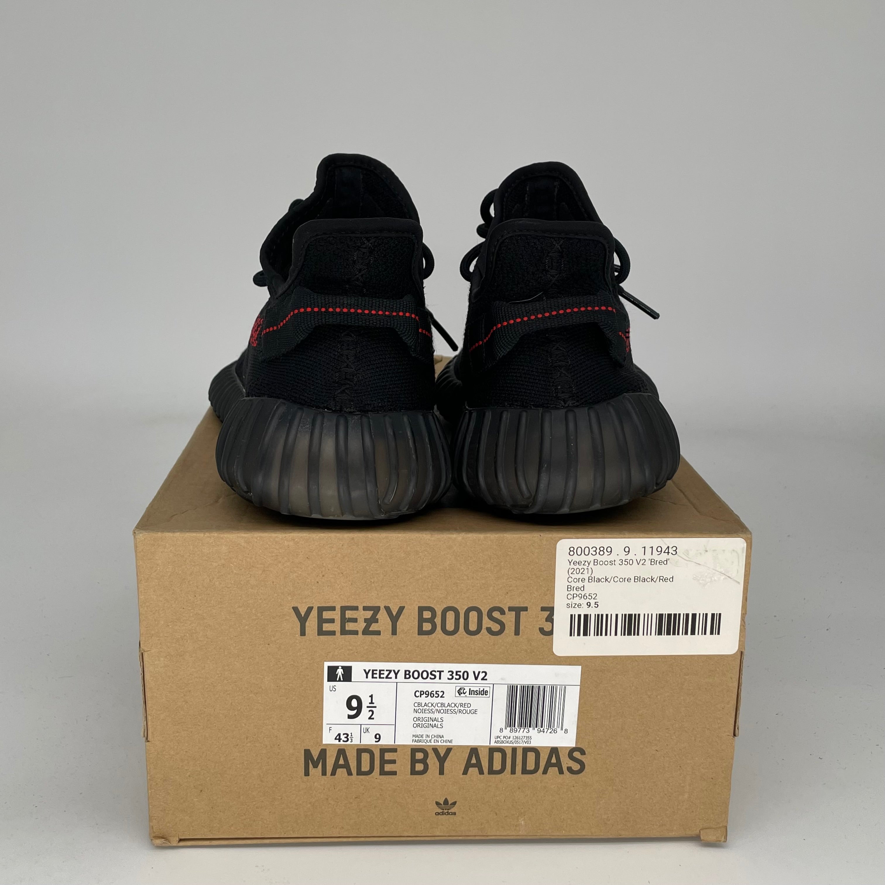 Adidas Yeezy Boost 350 V2 Bred Black Red Sneakers - Men's Size 9.5 (CP9652) | Running, Gym & Casual Wear