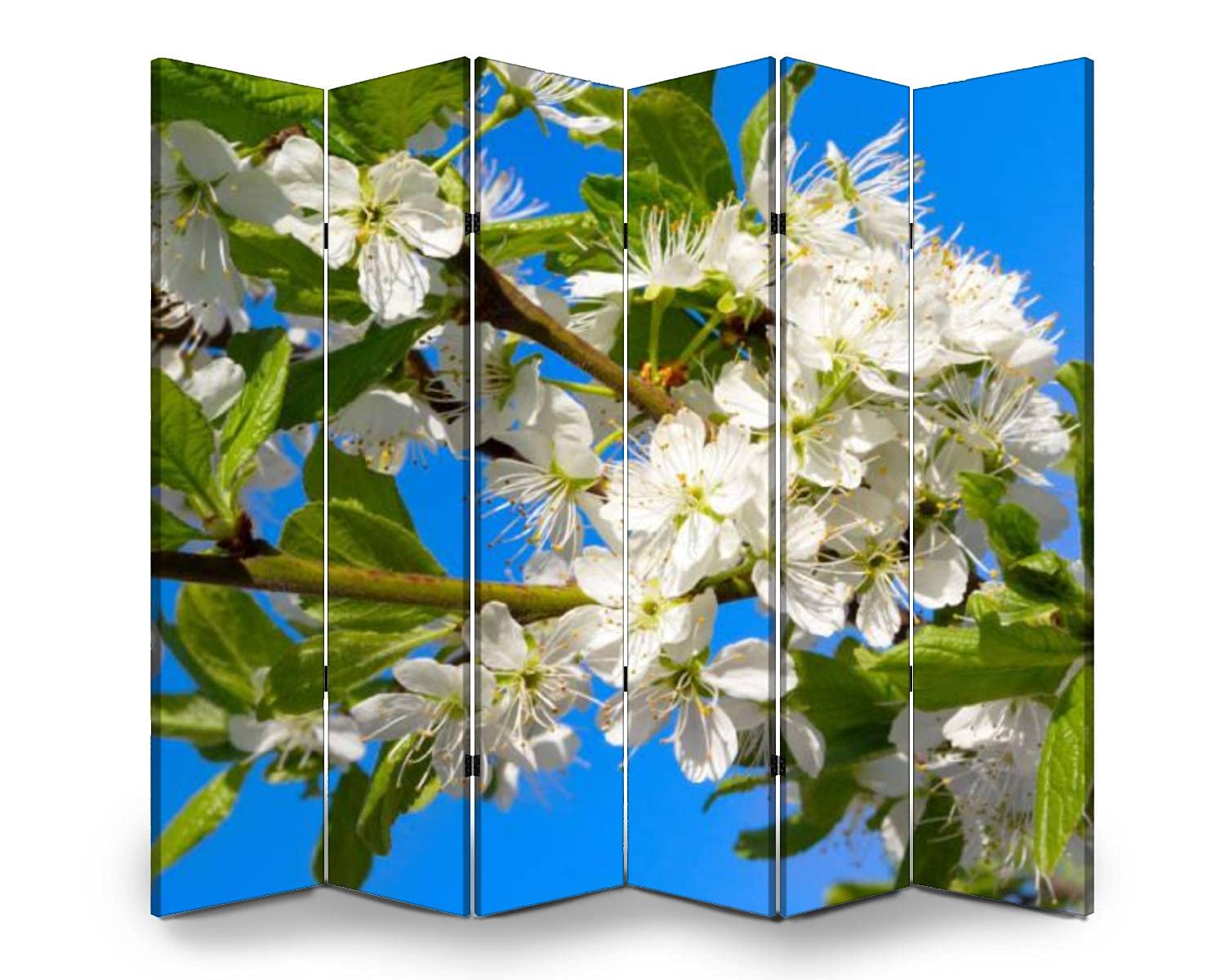 6 Panel Folding Room Divider - Blossoming Plum Tree Design Privacy Screen for Indoor/Outdoor Use | Freestanding Partition for Home, Office, Garden & Event Spaces