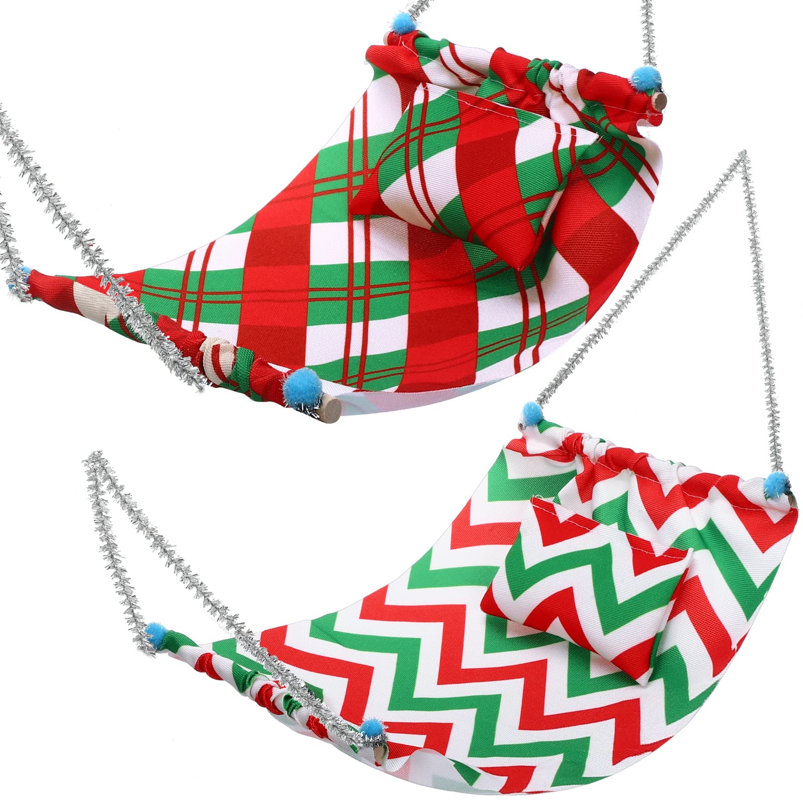 Zomiboo 2-Piece Christmas Doll Hammock Set - Green & Red Mini Hammocks for Dolls, Advent Calendar Fillers, Stocking Stuffers - Perfect for Holiday Decor, Dollhouse Accessories & Christmas Gift Giving