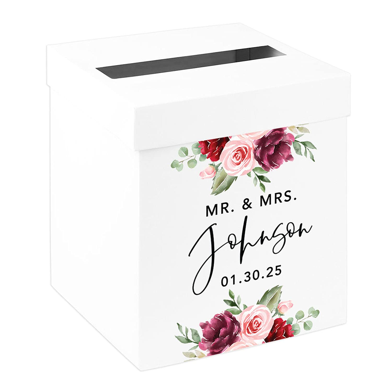Personalized Wedding Card Box 10x10x10 - White Floral Gift Box for Wedding Cards & Gifts