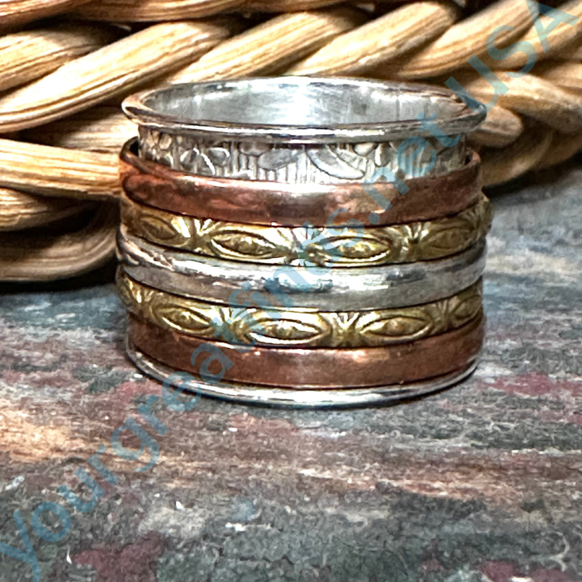 Sterling Silver Brass Copper Wide Band Spinner Ring for Men & Women - Stress Relief & Anxiety Fidget Jewelry - Perfect for Meditation, Focus & Relaxation