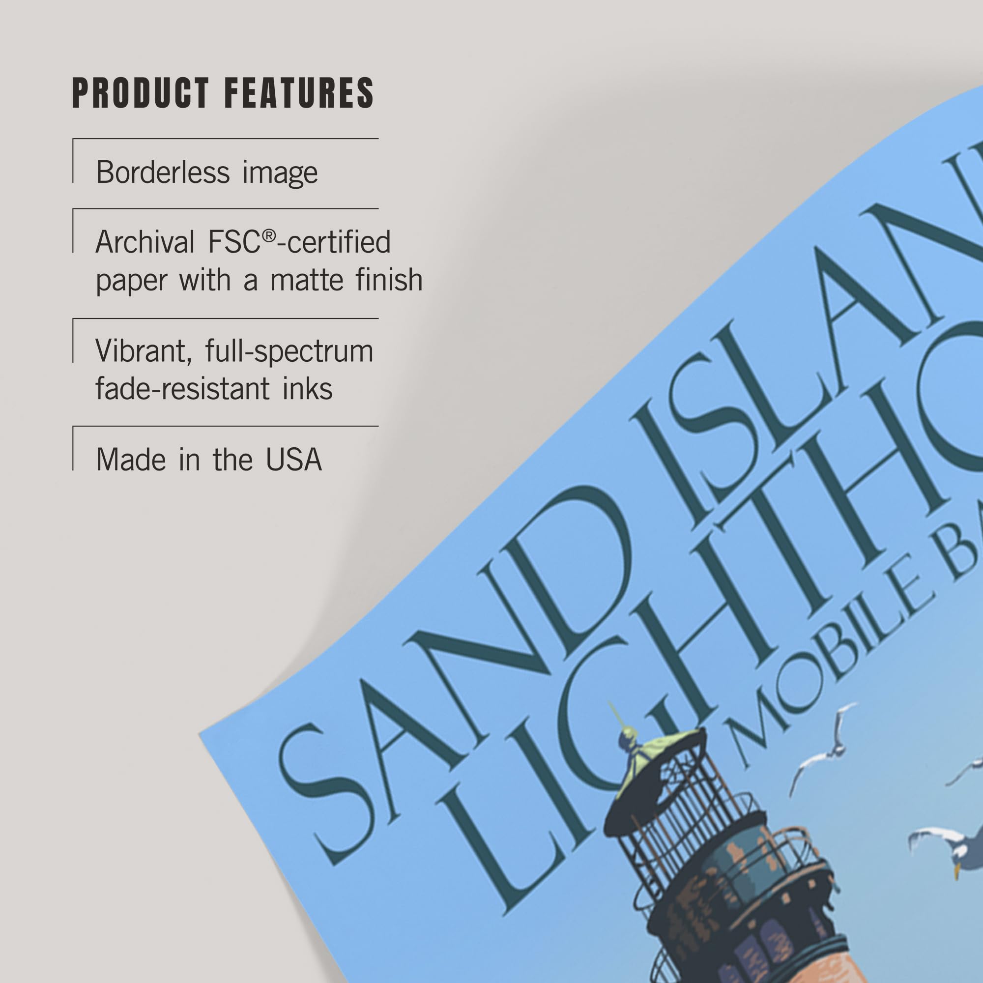 Lantern Press 16x24 Inch Giclee Art Print - Sand Island Lighthouse, Mobile Bay Alabama Coastal Wall Decor | Perfect for Beach House, Living Room & Office Decor