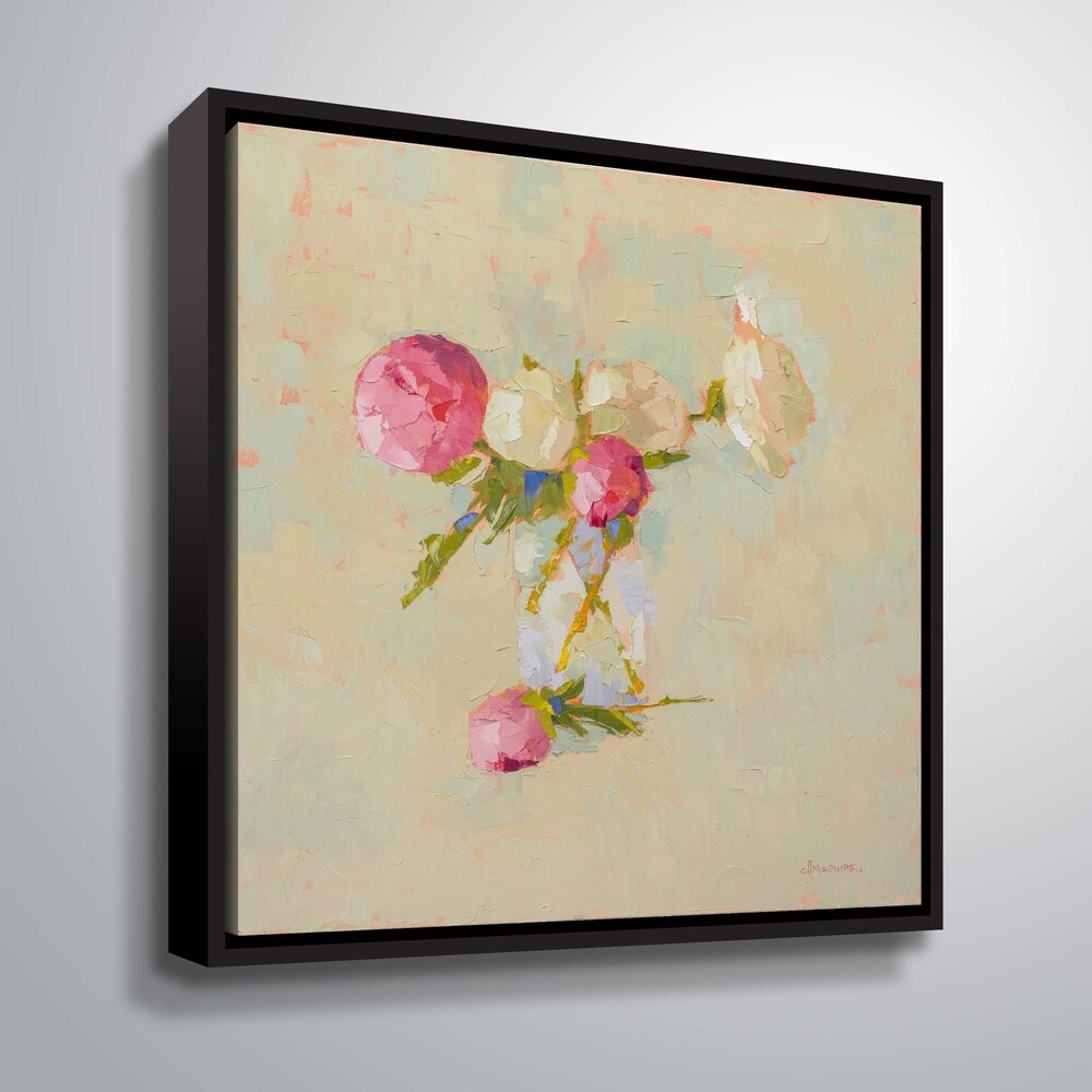 Peonies In Glass No. 2 Floater Framed Canvas Wall Art - Handmade Floral Painting for Living Room, Bedroom & Office Decor