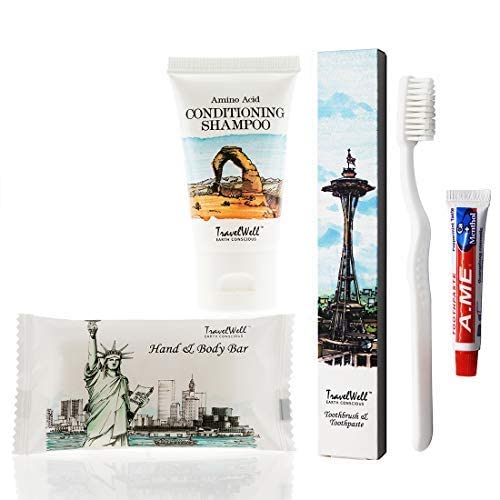 Travel Size Mini Soap Bars 1.0oz/28g - 2-in-1 Shampoo & Conditioner, Tooth Cleaners - 20 Individually Wrapped Pieces | Bulk Hotel Toiletries Set for Travel, Camping & Emergency Kits | Compact Personal Care Essentials