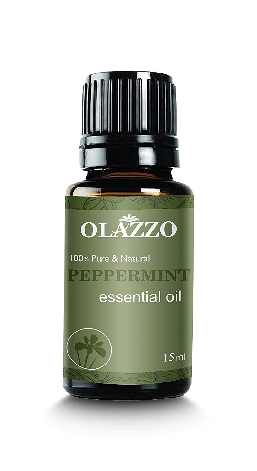 Olazzo Peppermint Essential Oil - 100% Pure Therapeutic Grade for Hair Growth, Skin Care, Aromatherapy Diffuser & Steam Inhalation - 15ml Bottle for Relaxation, Headache Relief & Home Spa
