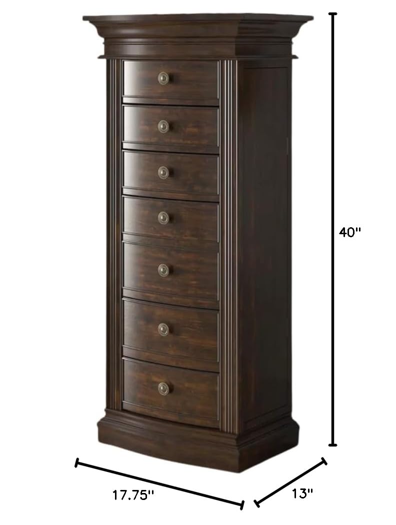 Hives & Honey Walnut Jewelry Armoire Cabinet with Mirror - 7 Drawers, 2 Side Doors for Necklace, Earring, Bracelet Storage - Perfect for Bedroom, Closet & Dressing Room Organization