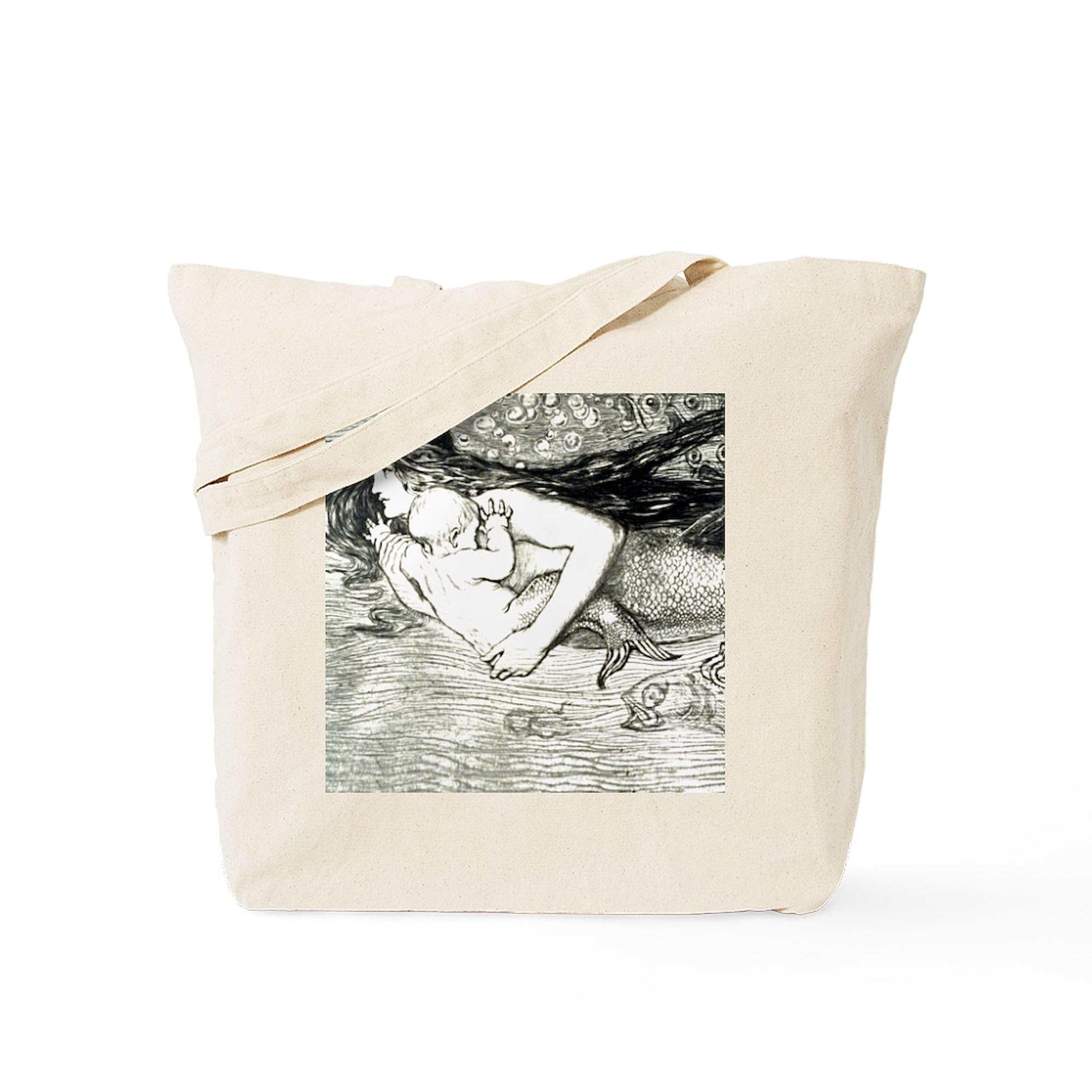 Amelia Bauerle Mermaid Tote Bag - Natural Canvas Reusable Shopping Bag for Beach, Grocery & Daily Use | Eco-Friendly Cotton Tote with Unique Mermaid Design