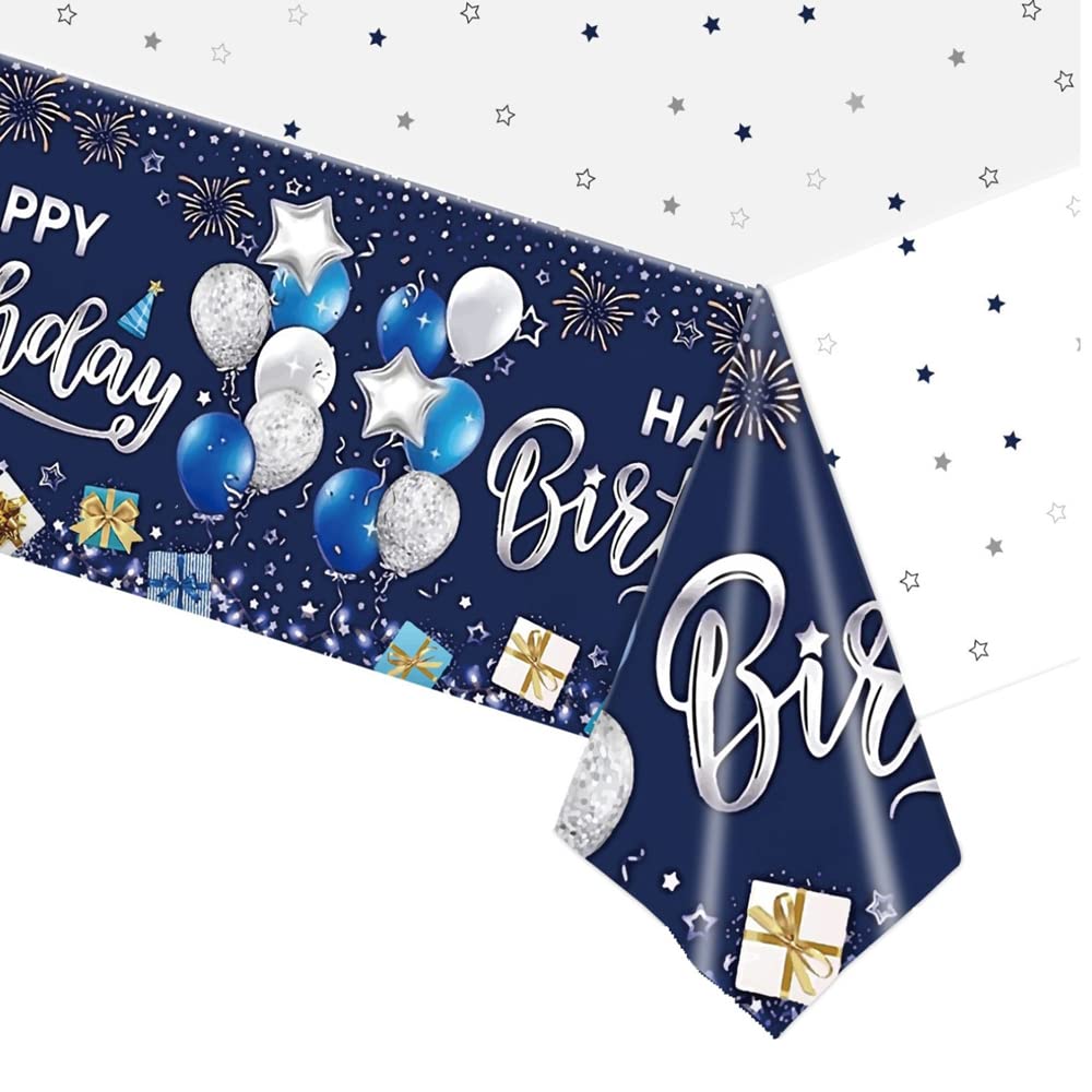 Mciskin Navy Blue & Gold Birthday Tablecloth - Rectangle Party Table Cover for Boys, Girls, Women & Men - Perfect for Birthday Celebrations, Baby Showers & Special Events
