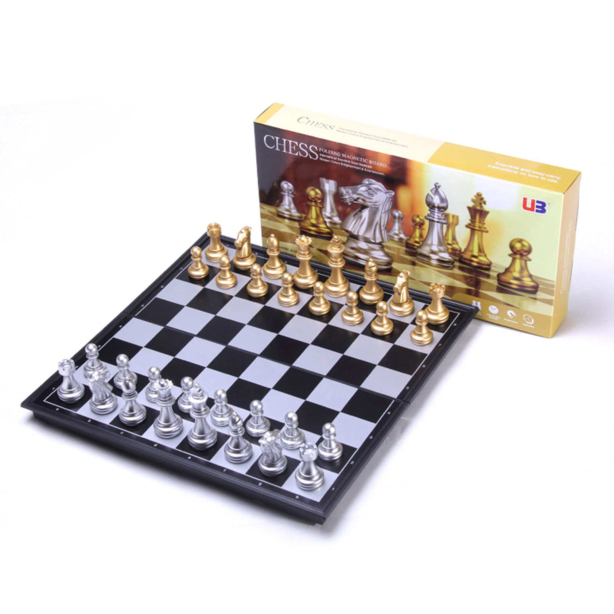 LINGOSHUN Folding Chess Set - Portable Wooden Chess Board Game for Adults & Kids | Beginner Friendly Travel Chess | Perfect Gift for Family Game Night, Camping & Office Break