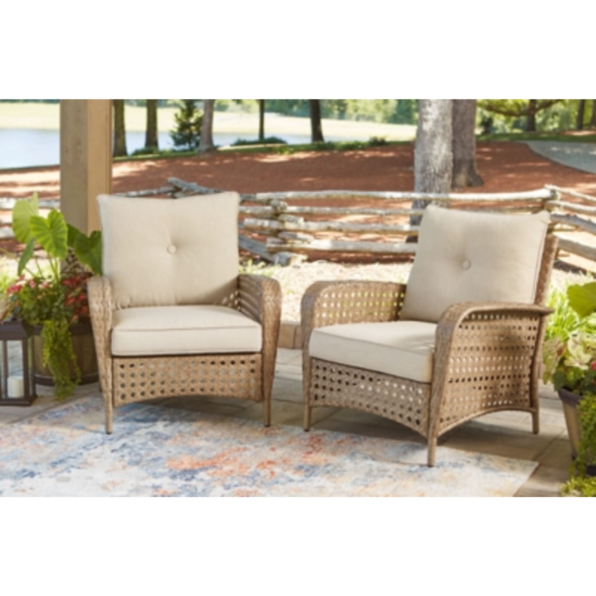 Braylee Outdoor Lounge Chair with Cushion (Set of 2) - Waterproof Patio Furniture, Comfortable Backyard Seating for Poolside, Garden, Deck & Beach Relaxation - Driftwood Color