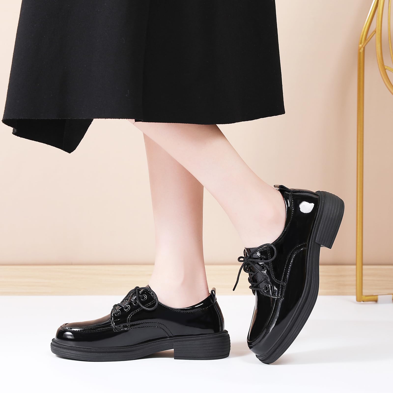 Women's Classic Oxford Shoes - Leather Lace-Up Round Toe Flat for Business & Office | Non-Slip Comfortable Dress Shoes for Work & Casual Wear | Perfect for Professional Women, Daily Commute & Formal Occasions