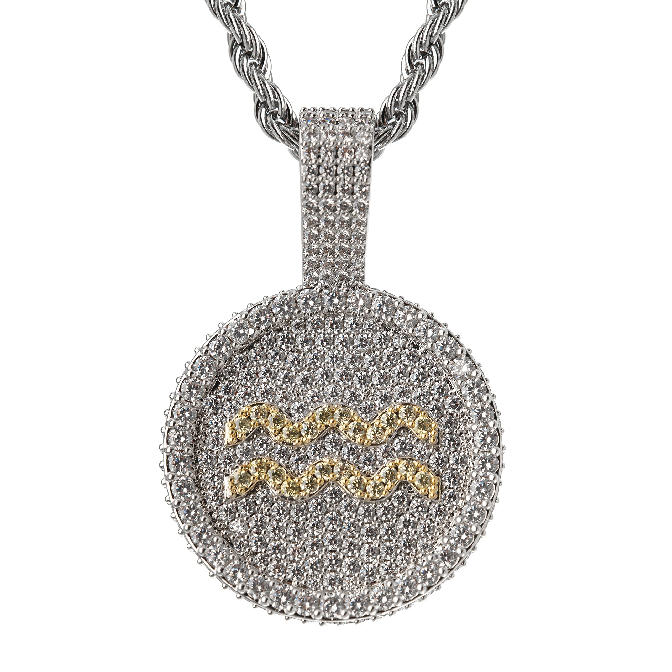 14K White Gold Plated Zodiac Constellation Pendant Necklace - Iced Out Hip Hop Dog Tag Jewelry for Men & Women | Perfect Birthday, Thanksgiving Gift & Everyday Fashion Statement