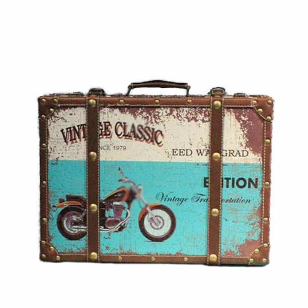 Vintage Suitcase - Retro Old Style Decorative Storage Box with Straps, 42x14x30cm Blue Luggage for Boarding, Short Trips & Photo Shoot Props | Perfect for Travel, Home Decor, and Vintage Themed Events