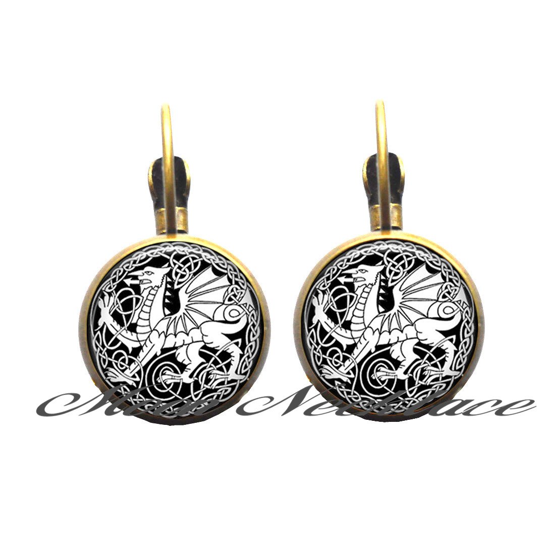 Celtic Dragon Stud Earrings for Women - Handmade Dragon Jewelry, Fashion Celtic Jewelry Gift for Her Birthday, Photo Jewelry - Perfect for Parties, Weddings, and Everyday Wear - ZE062