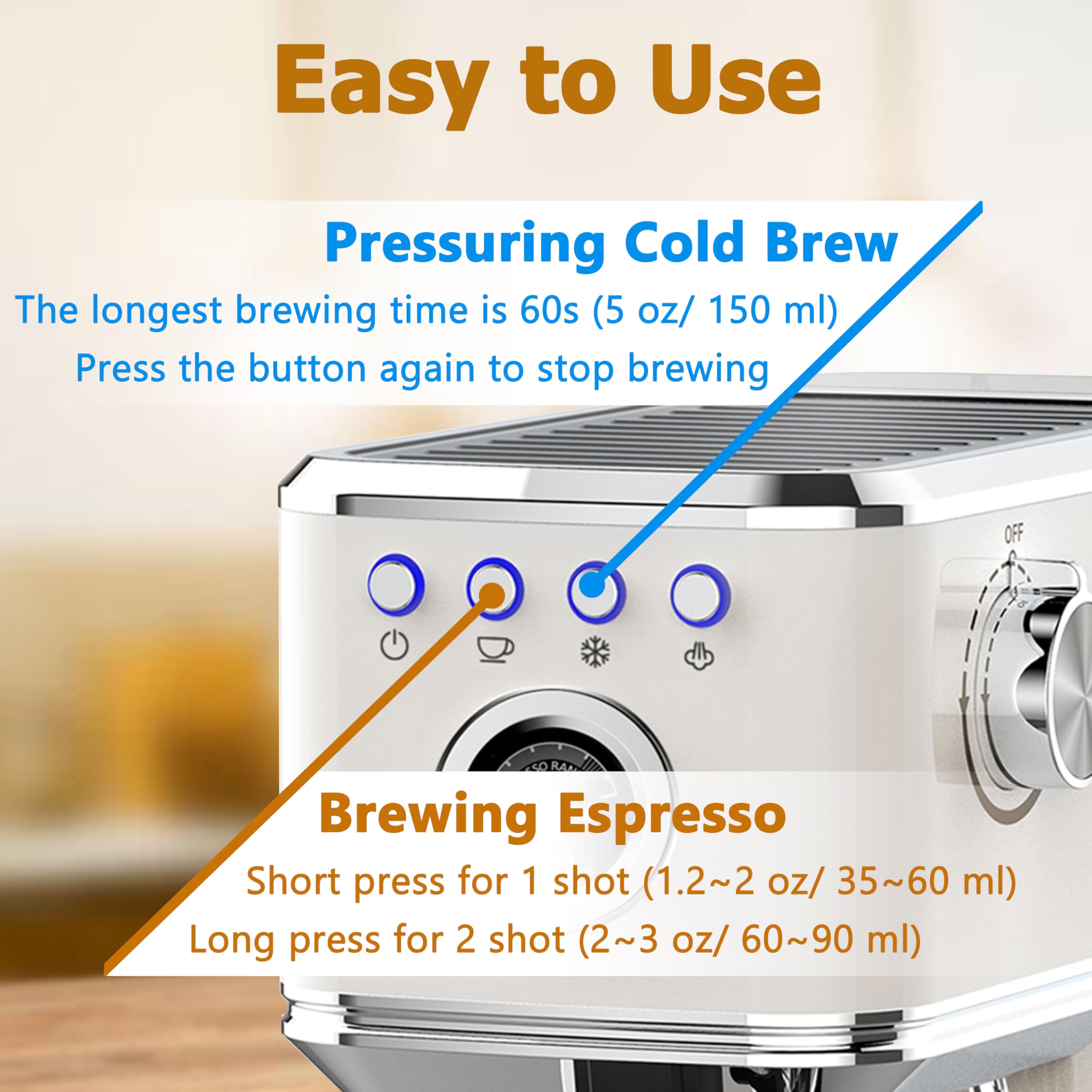 20 Bar Professional Espresso Machine with Milk Frother - Stainless Steel Iced Coffee Maker for Home & Office - Compact Coffee Machine Perfect for Lattes & Cappuccinos - Ideal Gift for Dad, Mom & Coffee Lovers (Ivory Beige) - Great for Morning Brews, Afternoon Pick-Me-Ups & Entertaining Guests