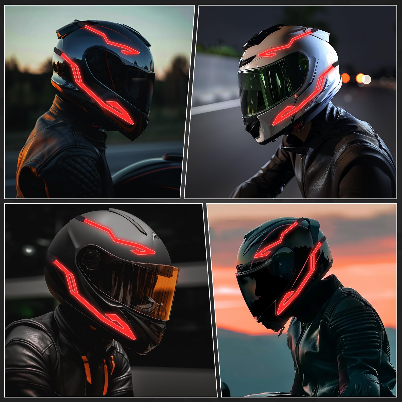 Motorcycle Helmet Light Bar - 4in1 Waterproof LED Sticker Kit for Night Safety, Cold Light Strip for DIY Helmet Signal, Red LED for Enhanced Visibility in Night Riding and Urban Commuting