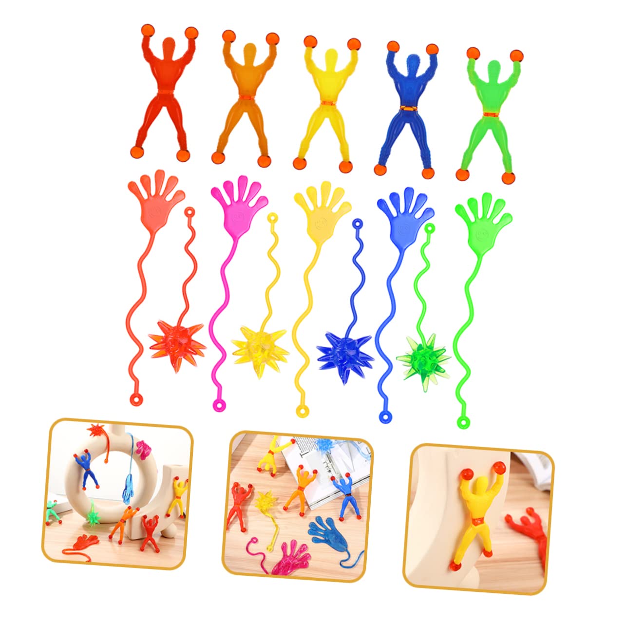 108-Piece Sticky Toy Set - Expandable Stretchy Sensory Toys for Kids, Pets & Stress Relief - Window Sticky Hands, Chenille Balls, PP Man & Spider - Fun Party Favors & Classroom Rewards
