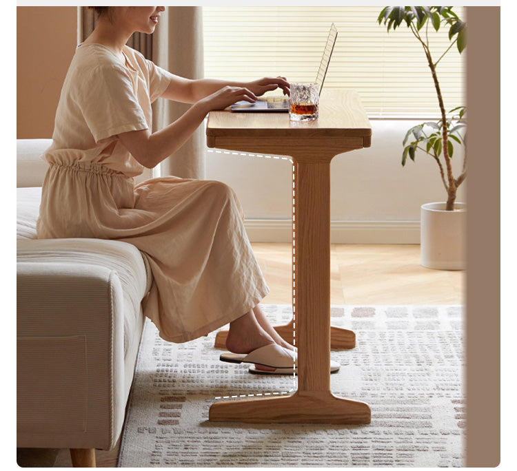Oak Solid Wood Small Office Desk & Side Table - Compact Home Office Furniture for Workspace, Living Room, or Bedroom