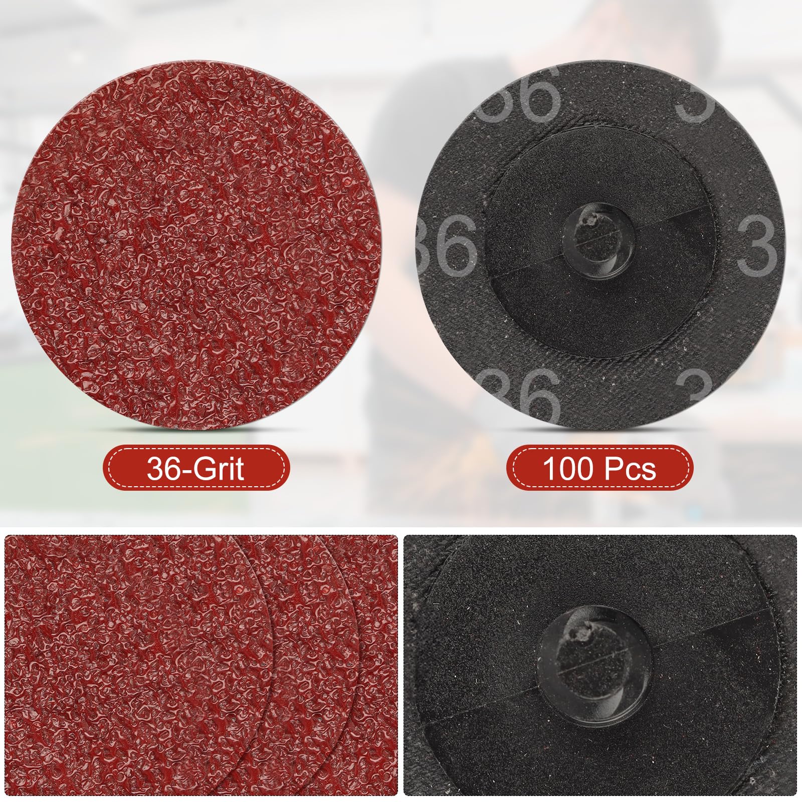 2 Inch Sanding Discs 150 Pack - 36 Grit Quick Change Sanding Discs for Angle Grinder, Surface Preparation, Paint & Rust Removal - Perfect for Metal, Wood & Auto Body Work