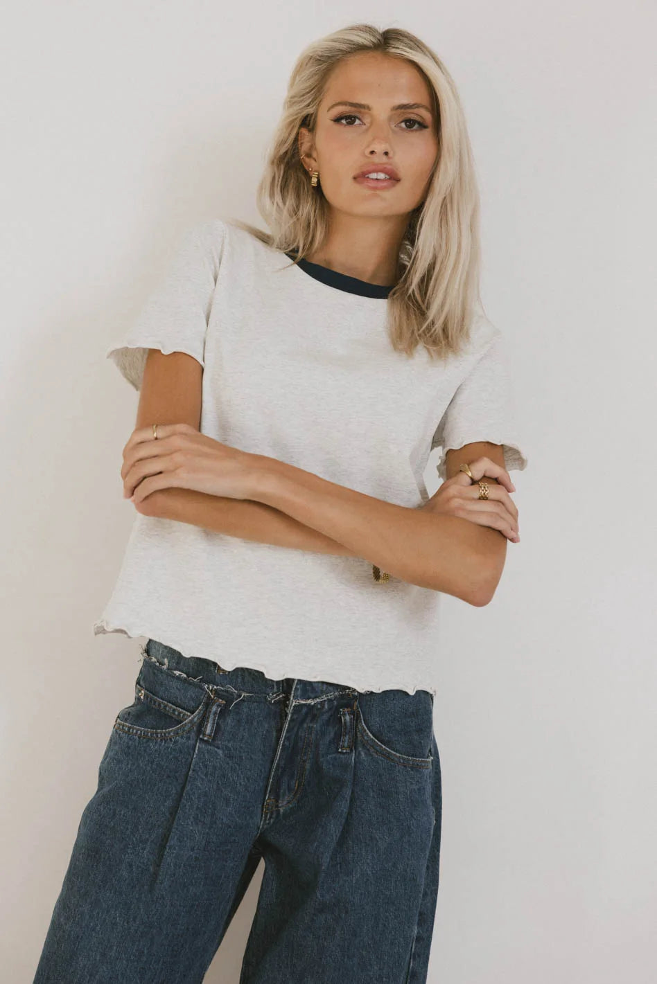 Florence Lettuce Edge Tee - Women's Trendy Lace Trim T-Shirt | Perfect for Casual Outfits, Summer Wear & Layering