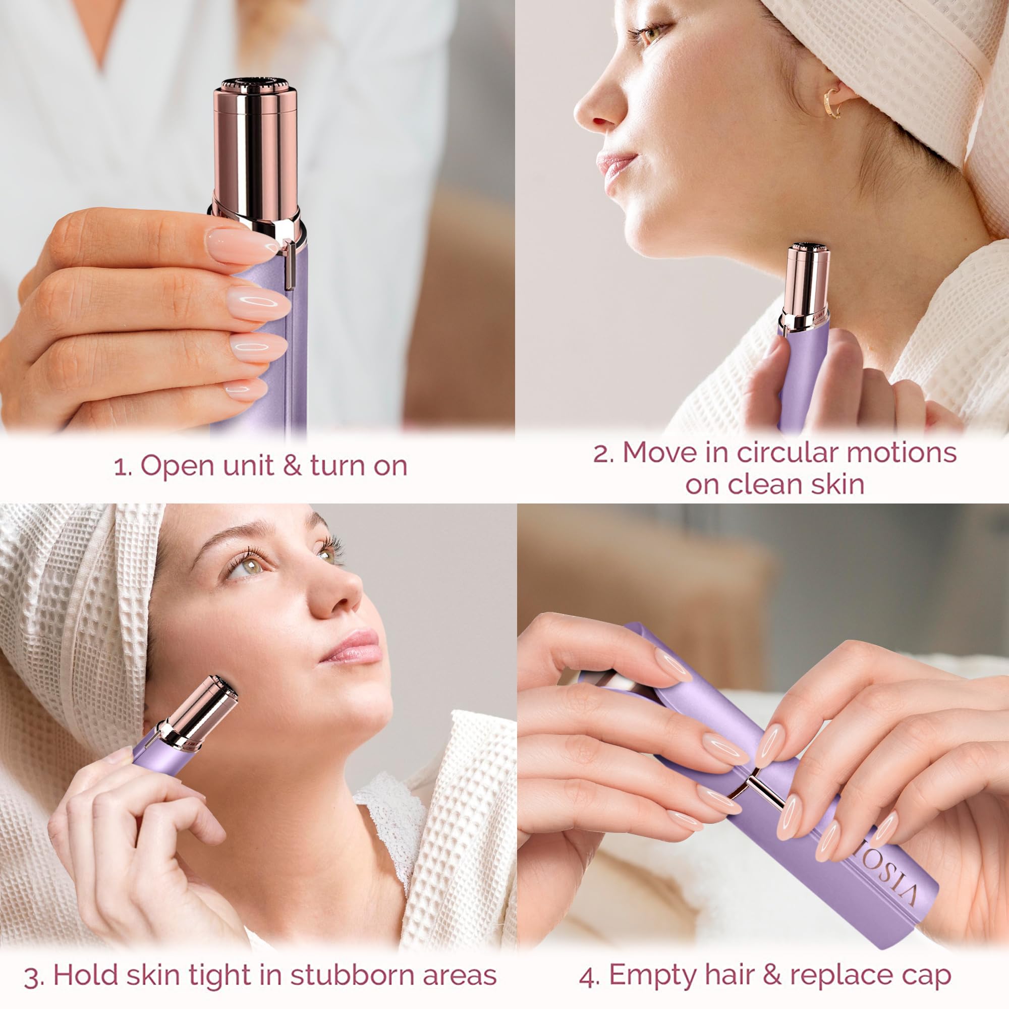 VISOFO Electric Facial Hair Remover for Women - Painless Dermaplaning Tool, Epilator & Trimmer for Upper Lip, Eyebrows & Face | Rechargeable & Portable Beauty Gadget | Perfect for Travel, Home & Salon Use (Amethyst)