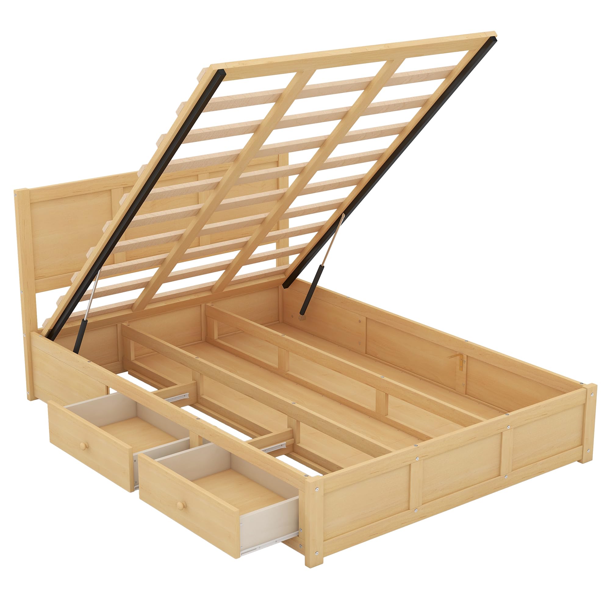 Harper & Bright Designs Full Size Storage Bed Frame with Lift-Up Platform, 2 Drawers & Headboard - Solid Wood Construction, No Box Spring Needed, Easy Assembly (Natural Finish) - Perfect for Small Bedrooms, Guest Rooms & Space-Saving Solutions