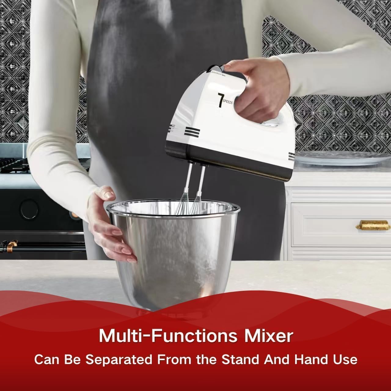 7-Speed Stand Mixer with 3QT Stainless Steel Bowl - Includes Dough Hook, Whisk & Mixing Beater - Perfect for Baking Cakes, Cookies & Kneading Dough - Home Kitchen Essential for Bakers & Cooking Enthusiasts