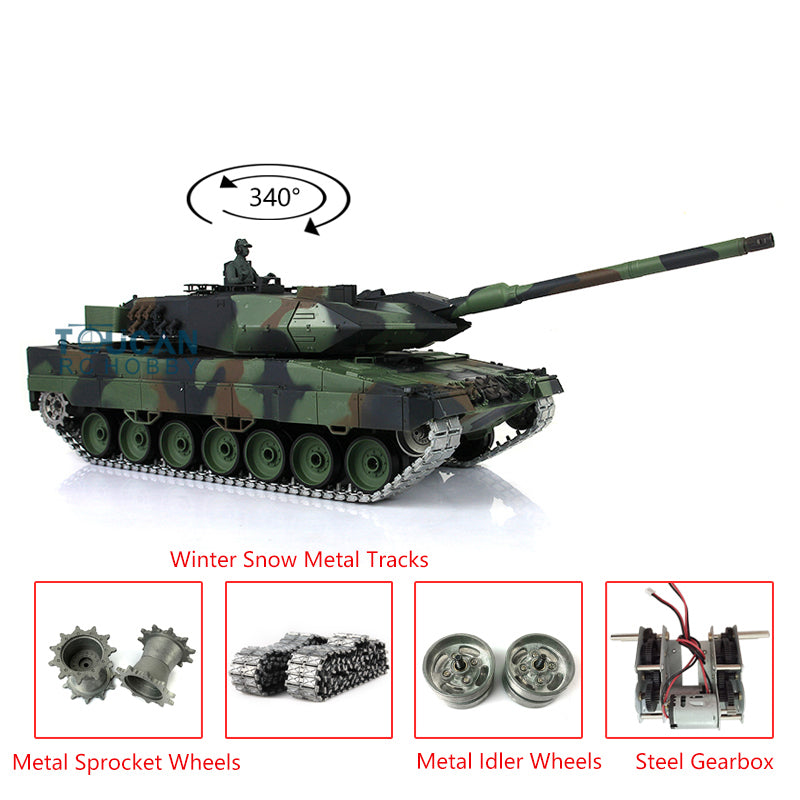 2.4GHz Henglong 1/16 Scale Leopard 2A6 RC Battle Tank - TK7.0 Control Board, Metal Tracks & Linkages, Barrel Elevation - Remote Control Military Tank for Adults & Kids (Outdoor Play, Collection, Hobby)