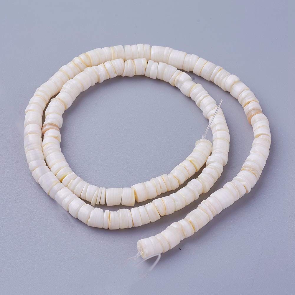 Natural Shell Beads for Jewelry Making - 4.9-6mm Flat Round Heishi Spacer Beads (1 Strand) - Perfect for DIY Earrings, Bracelets, Necklaces - Beach Wedding & Boho Style Accessories