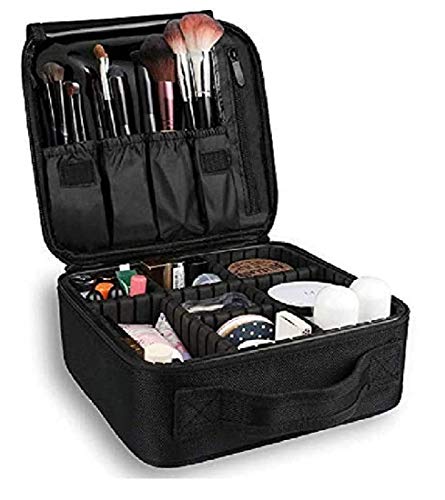 Professional Nylon Makeup Organizer Bag - Adjustable Compartments for Cosmetics & Toiletry Storage (26x23x9cm, Black) | Perfect for Travel, Salon & Home Vanity Organization