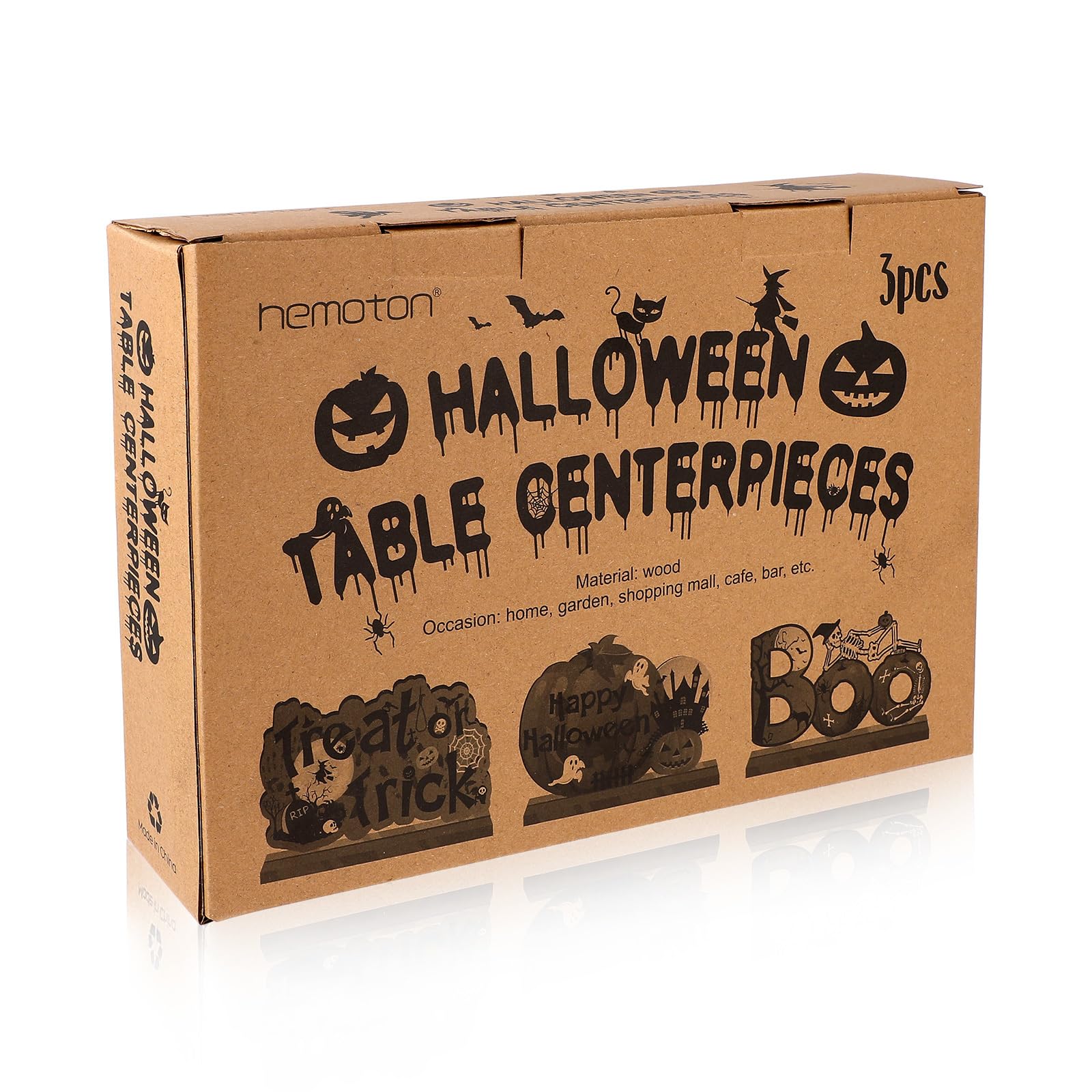 3-Piece Halloween Table Decor Set - Wooden Pumpkin Centerpiece with 'Boo' Sign for Halloween Party, Dinner, Coffee Table & Tier Tray Decor (11x7.7 Inch) | Spooky Home Decor for Fall Celebrations & Seasonal Gatherings